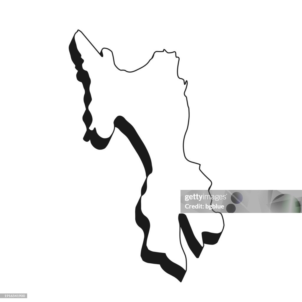 Leyte map with black outline and shadow on white background