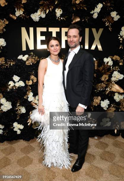 Keri Russell and Matthew Rhys attend Netflix's 2024 Golden Globe After Party at Spago on January 07, 2024 in Beverly Hills, California.