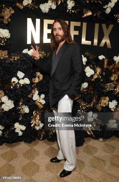 Jared Leto attends Netflix's 2024 Golden Globe After Party at Spago on January 07, 2024 in Beverly Hills, California.