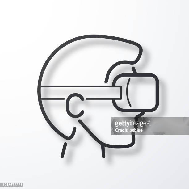 illustrations, cliparts, dessins animés et icônes de homme avec casque vr - réalité virtuelle. icône de ligne avec ombre sur fond blanc - flying goggles