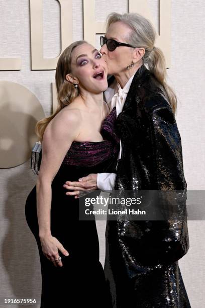 Amanda Seyfried and Meryl Streep attend the 81st Annual Golden Globe Awards at the Beverly Hilton on January 7, 2024 in Beverly Hills, California.