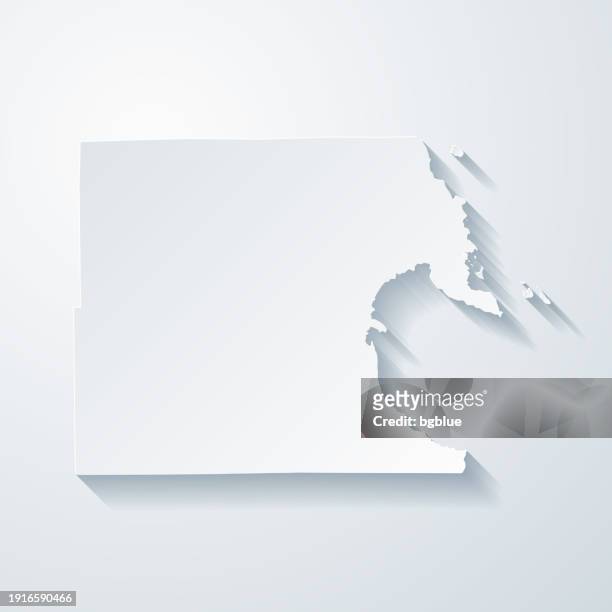 alpena county, michigan. map with paper cut effect on blank background - alpena michigan stock illustrations