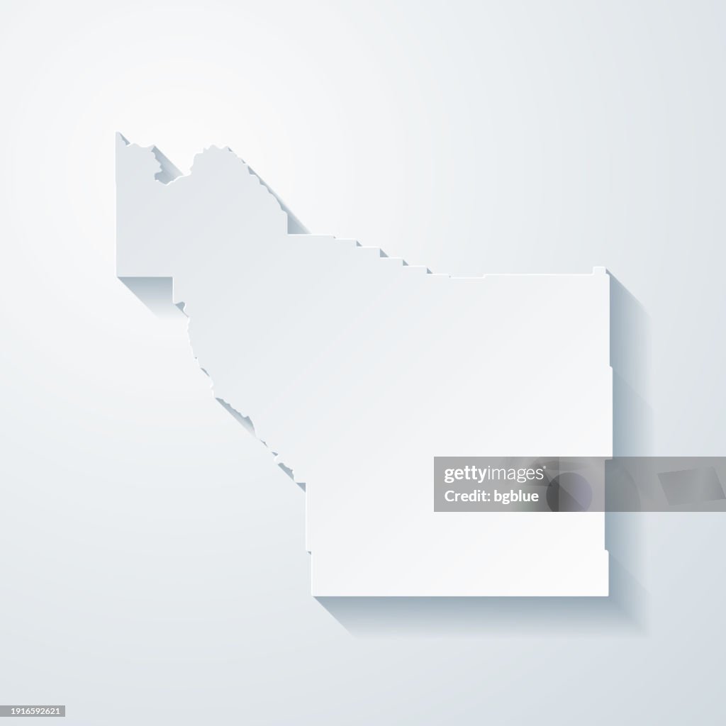 Fremont County, Wyoming. Map with paper cut effect on blank background