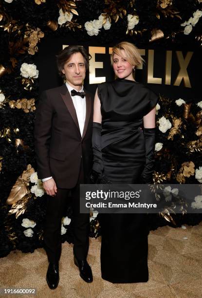 Noah Baumbach and Greta Gerwig attend Netflix's 2024 Golden Globe After Party at Spago on January 07, 2024 in Beverly Hills, California.