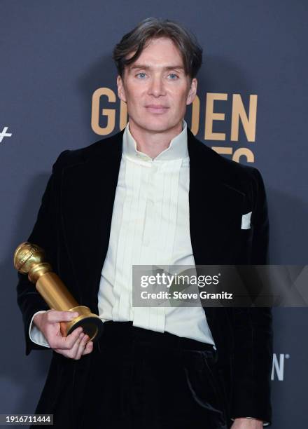 Cillian Murphy poses in the press room during the 81st Annual Golden Globe Awards at The Beverly Hilton on January 7, 2024 in Beverly Hills,...