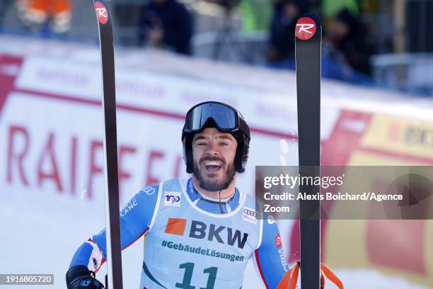 Cyprien Sarrazin of Team France takes 2nd place during the Audi FIS Alpine Ski World Cup Men's Downhill on January 11, 2024 in Wengen, Switzerland.