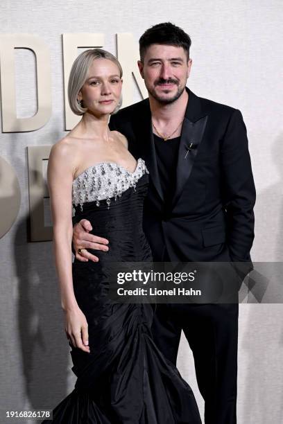 Carey Mulligan, Marcus Mumford attend the 81st Annual Golden Globe Awards at the Beverly Hilton on January 7, 2024 in Beverly Hills, California.