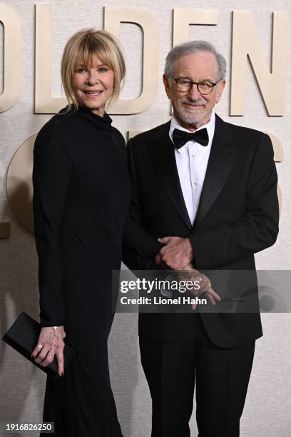 Kate Capshaw, Steven Spielberg attends the 81st Annual Golden Globe Awards at the Beverly Hilton on January 7, 2024 in Beverly Hills, California.