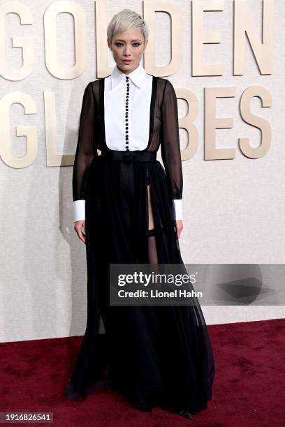 Pom Klementieff attends the 81st Annual Golden Globe Awards at the Beverly Hilton on January 7, 2024 in Beverly Hills, California.