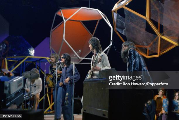 English rock group Yes perform in front of a studio audience on the set of a pop music television show in London on 31st March 1971. Members of the...