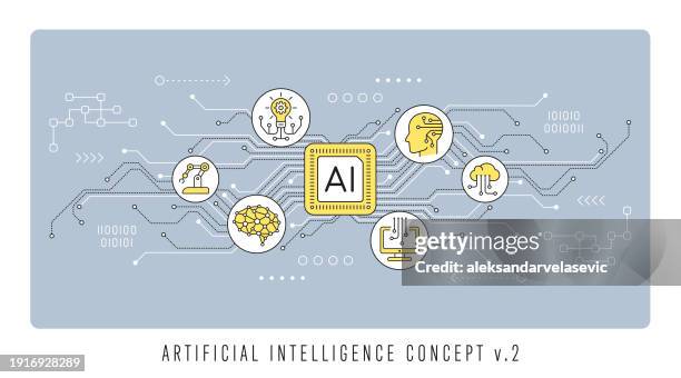 artificial intelligence concept with icons - automation abstract background stock illustrations