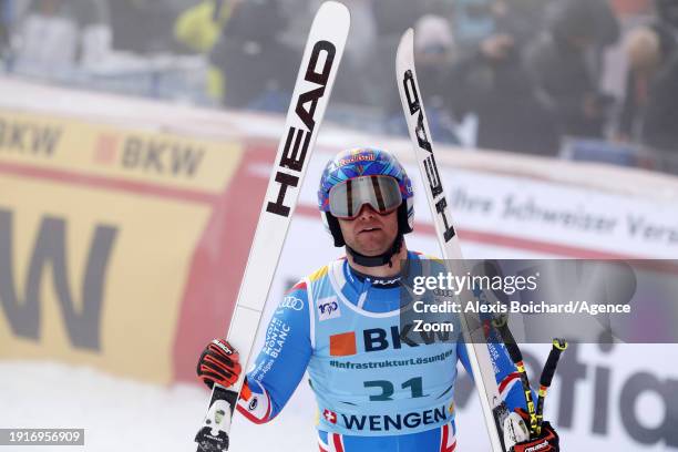 Alexis Pinturault of Team France competes during the Audi FIS Alpine Ski World Cup Men's Downhill on January 11, 2024 in Wengen, Switzerland.