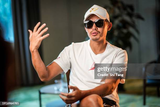 Lin Dan of China takes an interview during the Yonex Legends Vision on January 08, 2024 in Kuala Lumpur, Malaysia.