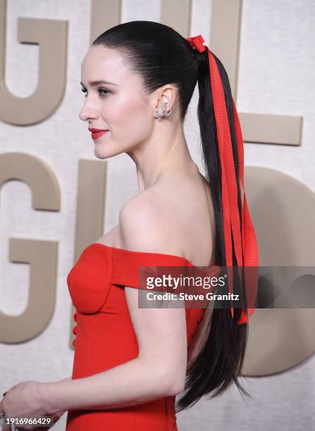 Rachel Brosnahan arrives at the 81st Annual Golden Globe Awards at The Beverly Hilton on January 07, 2024 in Beverly Hills, California.