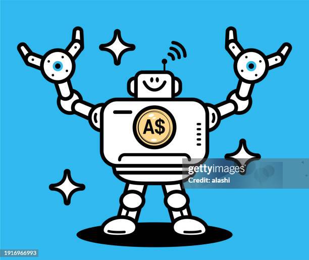 an artificial intelligence robot with a money sign on its body - financial analyst stock illustrations