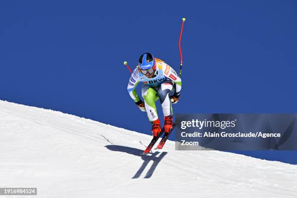 Miha Hrobat of Team Slovenia in action during the Audi FIS Alpine Ski World Cup Men's Downhill on January 11, 2024 in Wengen, Switzerland.