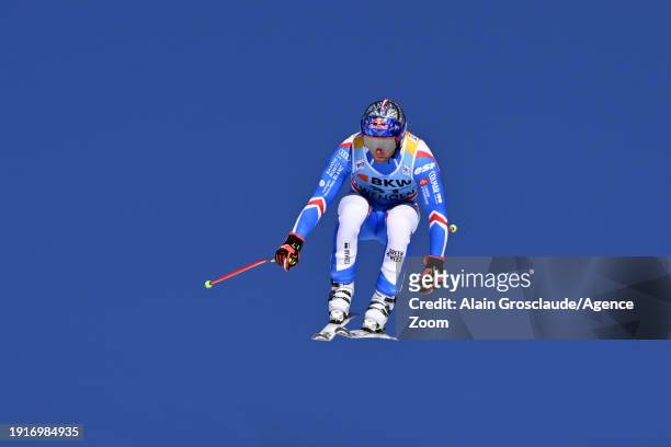 Alexis Pinturault of Team France in action during the Audi FIS Alpine Ski World Cup Men's Downhill on January 11, 2024 in Wengen, Switzerland.