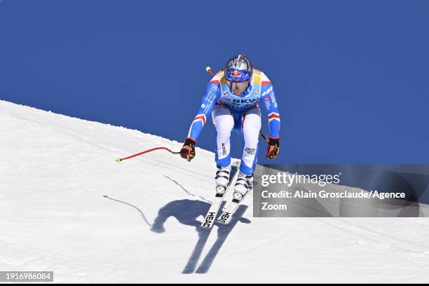 Alexis Pinturault of Team France in action during the Audi FIS Alpine Ski World Cup Men's Downhill on January 11, 2024 in Wengen, Switzerland.