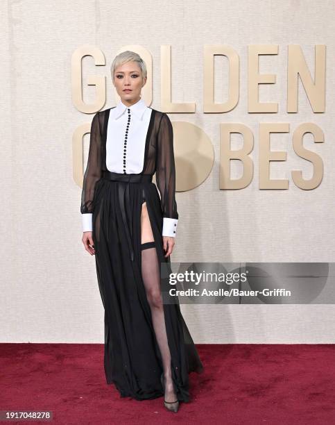 Pom Klementieff attends the 81st Annual Golden Globe Awards at The Beverly Hilton on January 07, 2024 in Beverly Hills, California.