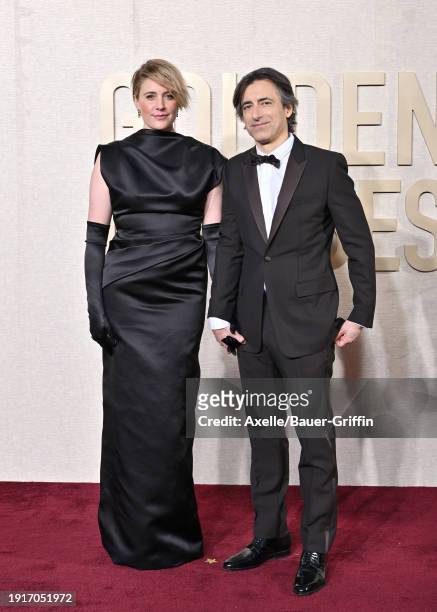 Greta Gerwig and Noah Baumbach attend the 81st Annual Golden Globe Awards at The Beverly Hilton on January 07, 2024 in Beverly Hills, California.