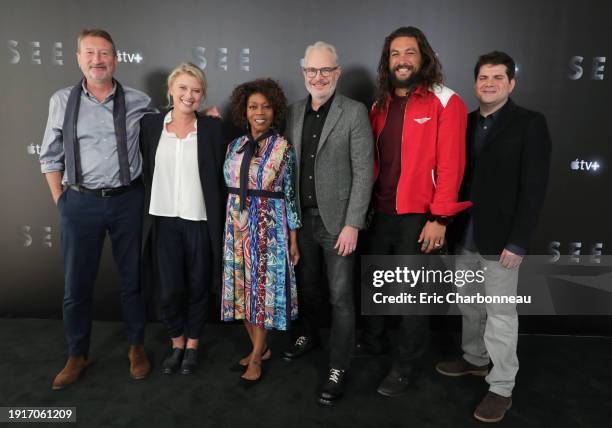 Screenwriter Steven Knight, Exec. Producer Jenno Topping, Alfre Woodard, Director Francis Lawrence, Jason Momoa and Exec. Producer Dan Shotz at...