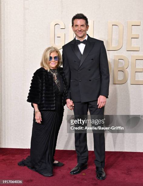 Gloria Campano and Bradley Cooper attend the 81st Annual Golden Globe Awards at The Beverly Hilton on January 07, 2024 in Beverly Hills, California.