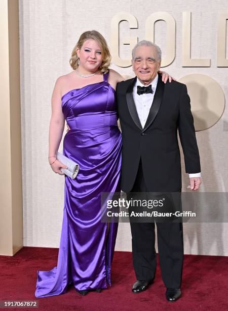 Francesca Scorsese and Martin Scorsese attend the 81st Annual Golden Globe Awards at The Beverly Hilton on January 07, 2024 in Beverly Hills,...