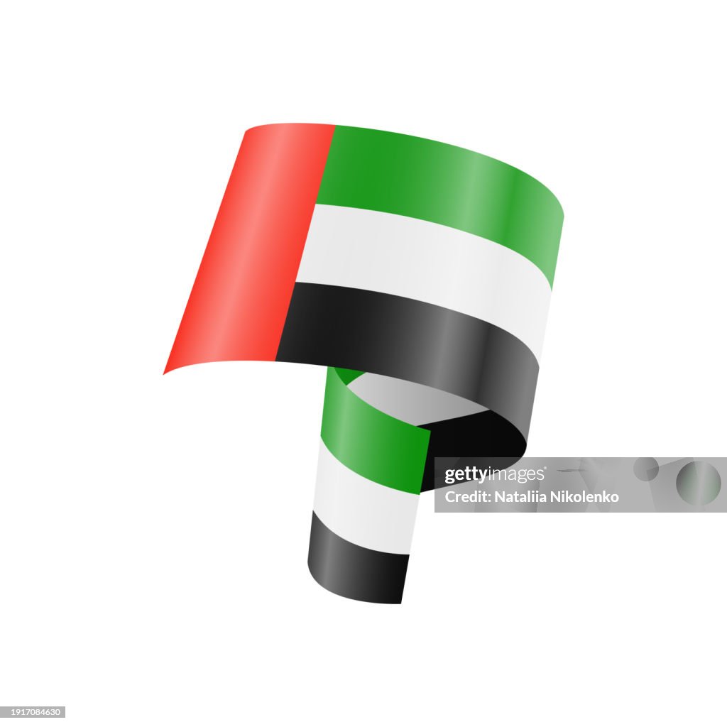 Waving United Arab Emirates flag. National waving flag on a white background.