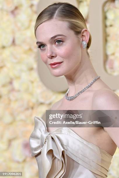 Elle Fanning attends the 81st Annual Golden Globe Awards at The Beverly Hilton on January 07, 2024 in Beverly Hills, California.