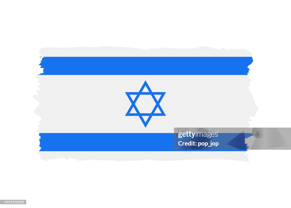 Israel-Flagge - Vektorillustration im Grunge-Stil. Flagge Israels und Text isoliert auf weißem Hintergrund