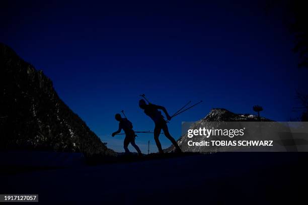 Athletes compete during the men's 4x7,5km relay event of the IBU Biathlon World Cup in Ruhpolding, southern Germany on January 11, 2024.