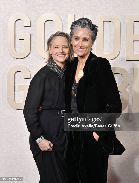 Jodie Foster and Alexandra Hedison attend the 81st Annual Golden Globe Awards at The Beverly Hilton on January 07, 2024 in Beverly Hills, California.