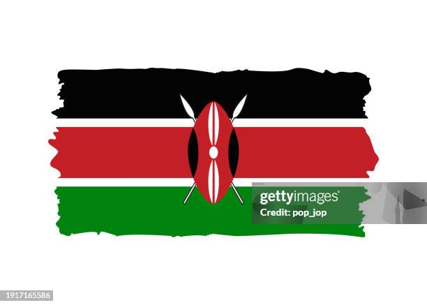 kenia-flagge - vektorillustration im grunge-stil. flagge von kenia und text isoliert auf weißem hintergrund - kenyan flag stock-grafiken, -clipart, -cartoons und -symbole