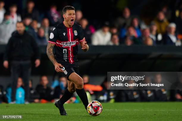 Damian Musto of FC Cartagena reacts during the Copa del Rey Round of 32 match between Cartagena FC and Valencia CF at Estadio Cartagonova on January...