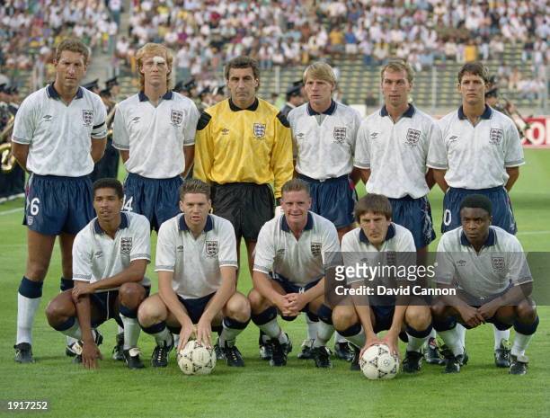 The England team pose for the cameras before the World Cup semi-final against West Germany at the Delle Alpi Stadium in Turin, Italy. West Germany...