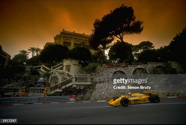 Ayrton Senna of Brazil in action in his Lotus Honda during the Monaco Grand Prix at the Monte Carlo circuit in Monaco. Senna finished in first place....