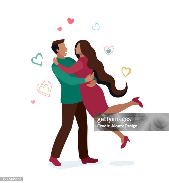 young indian lovers hugging. embracing love. valentine's day illustration. - valentines gift stock illustrations