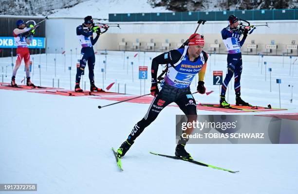 Germany's Philipp Nawrath competes during the men's 4x7,5km relay event of the IBU Biathlon World Cup in Ruhpolding, southern Germany on January 11,...