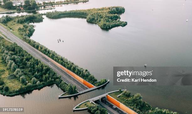 an aerial view of an aqueduct - harderwijk stockfoto's en -beelden