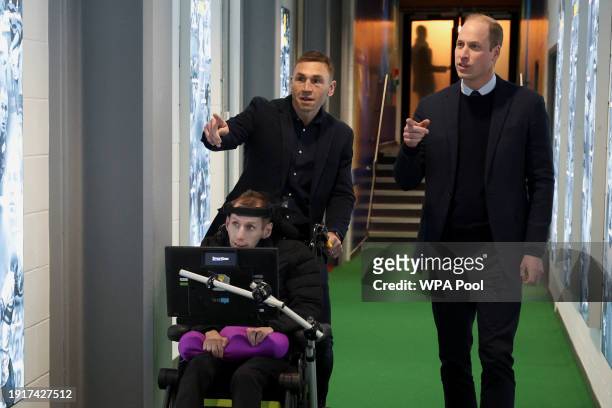 Prince William, Prince of Wales meets rugby coach Kevin Sinfield and former rugby league player Rob Burrow to congratulate them for raising awareness...