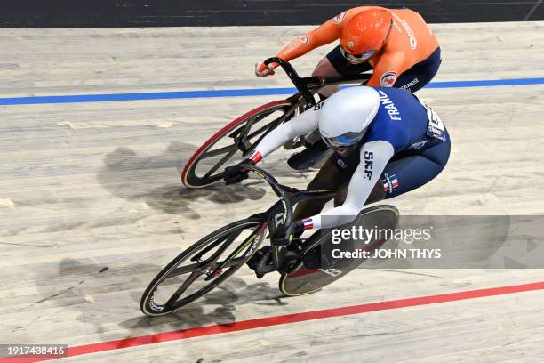 France's Taky Marie Divine Kouame and Netherlands' Steffie Van Der Peet compete in heat 8 of the Women's Sprint round of 16 race during the second...