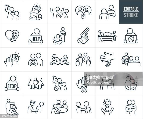 domestic violence thin line icons - editable stroke - 暴力点のイラスト素材／クリップアート素材／マンガ素材／アイコン素材