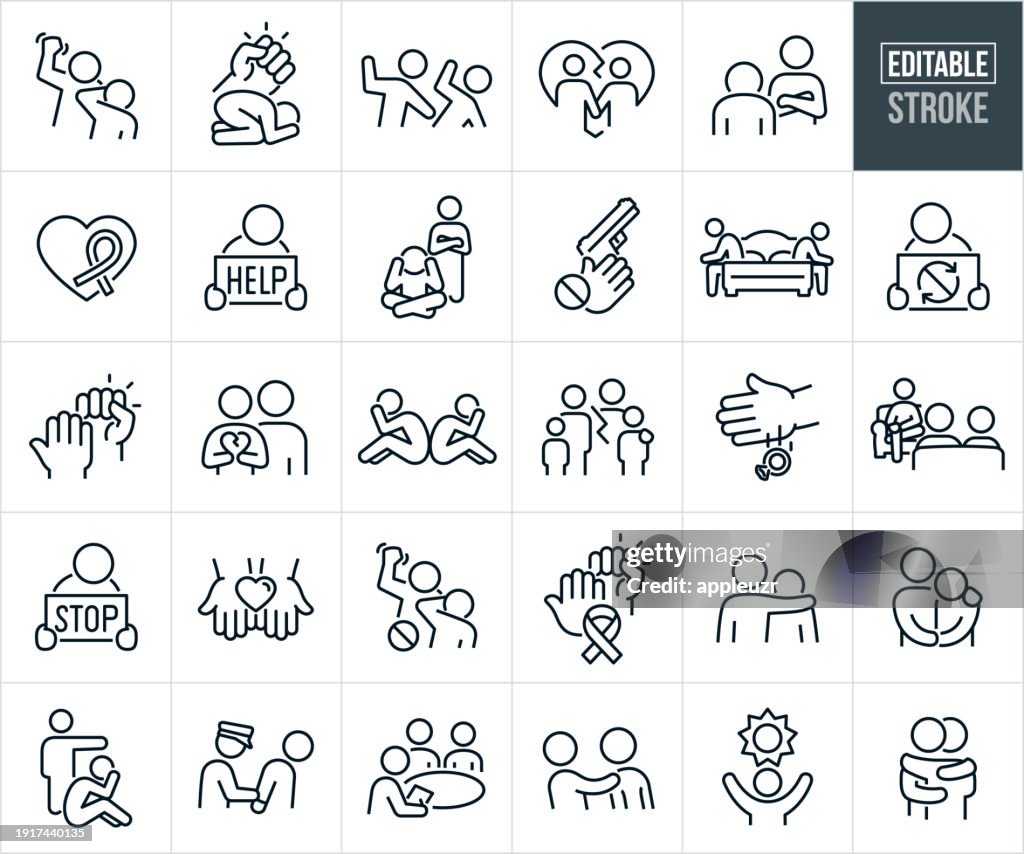 Domestic Violence Thin Line Icons - Editable Stroke