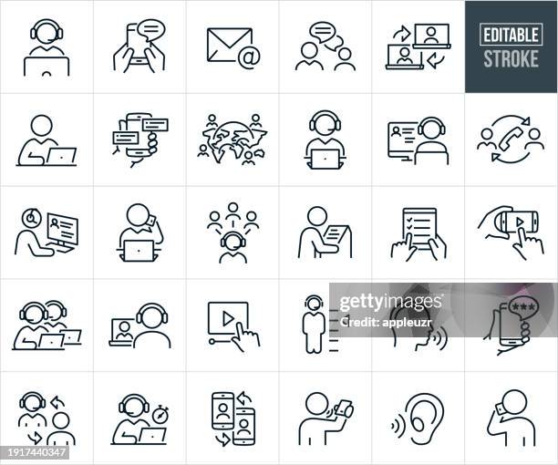 customer support thin line icons - editable stroke - customer service color icons stock illustrations