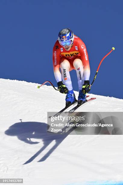 Marco Odermatt of Team Switzerland takes 1st place during the Audi FIS Alpine Ski World Cup Men's Downhill on January 11, 2024 in Wengen, Switzerland.