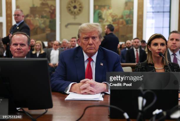 Former U.S. President Donald Trump and his lawyers Christopher Kise and Alina Habba attend the closing arguments in the Trump Organization civil...