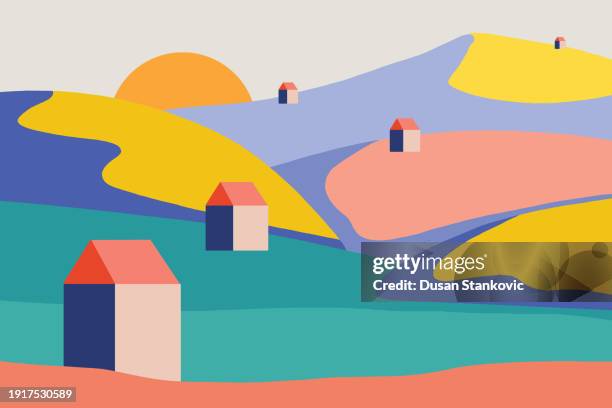 moderne village - comic kunstwerk stock-grafiken, -clipart, -cartoons und -symbole