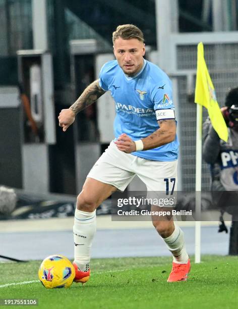 Ciro Immobile of SS Lazio in action during the Serie A TIM match between SS Lazio and FC Internazionale at Stadio Olimpico on December 17, 2023 in...