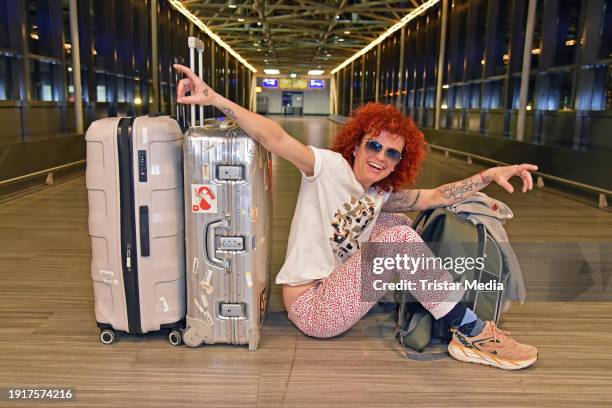 Lucy Diakovska of the band No Angels leaves for "Ich bin ein Star - Holt mich hier raus!" in Australia at Frankfurt International Airport on January...