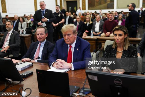 Former U.S. President Donald Trump and his lawyers Christopher Kise and Alina Habba attend the closing arguments in the Trump Organization civil...